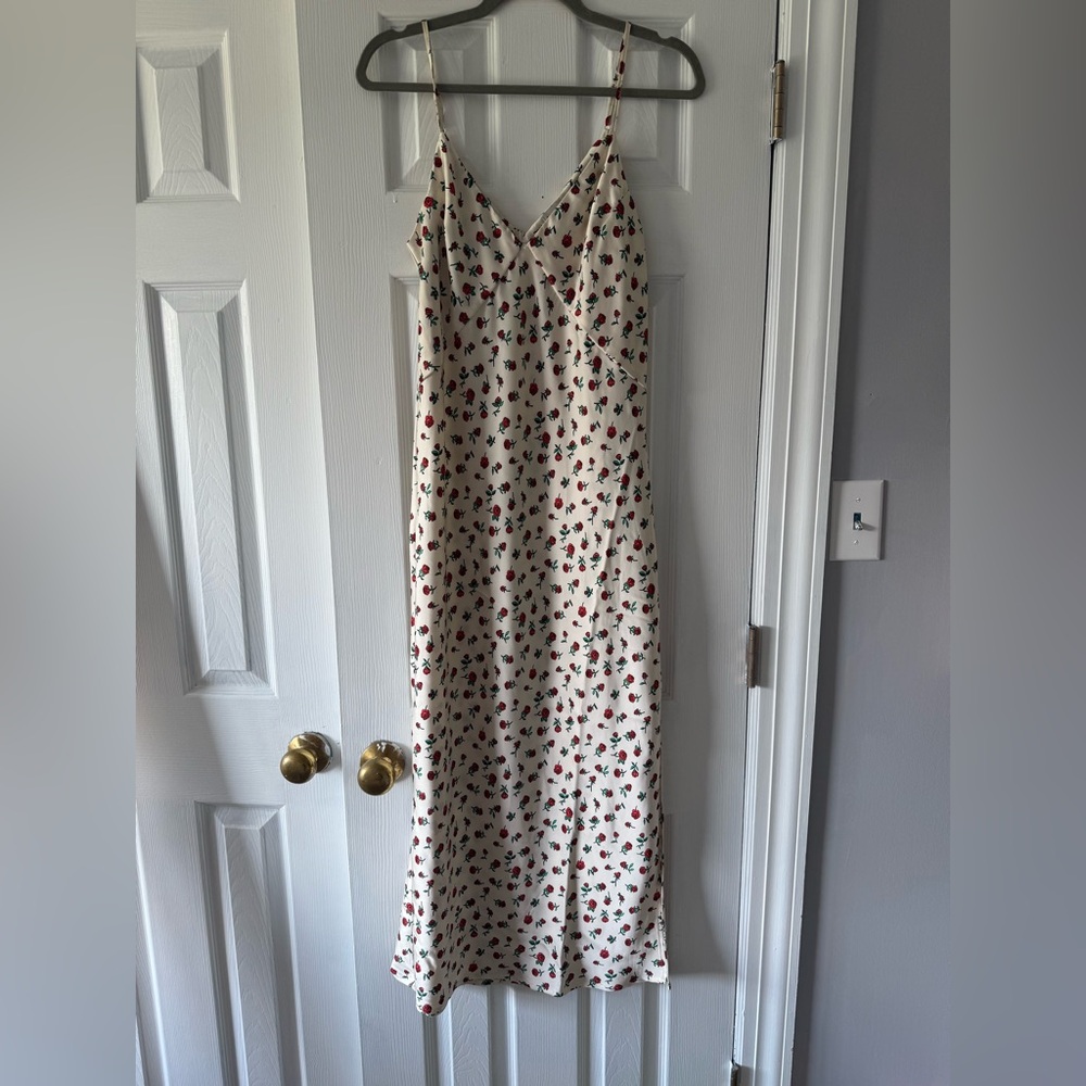 White slip dress with rose print